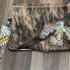 Designer-Inspired Fur Crossbody Clutch with Aztec Strap
